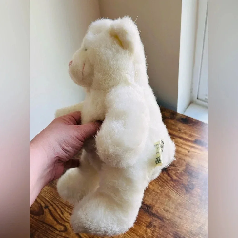 Build A Bear Vintage White Teddy with Pink Nose and Stitch